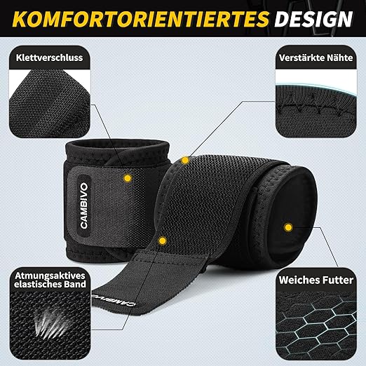 CAMBIVO Wrist Wraps for Weightlifting – 2 Pieces Adjustable Wrist Support for Fitness, Gym, and Sports Protection